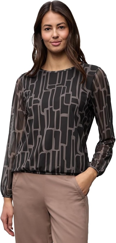 printed mesh shirt w.gathered