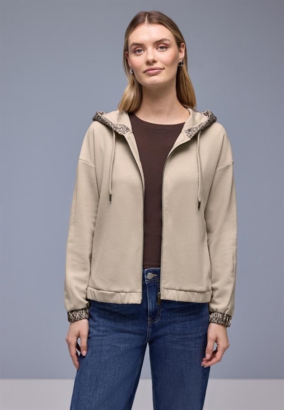 silk look hoody jacket w.print