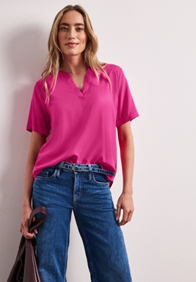 Splitneck blouse w turn-up UNI
