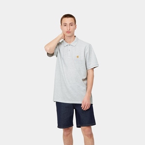 CHASE PIQUE POLO ASH HEATHER/GOLD