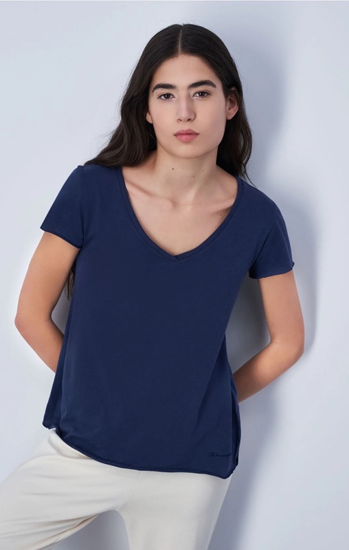 Flared V Neck T-Shirt Navy