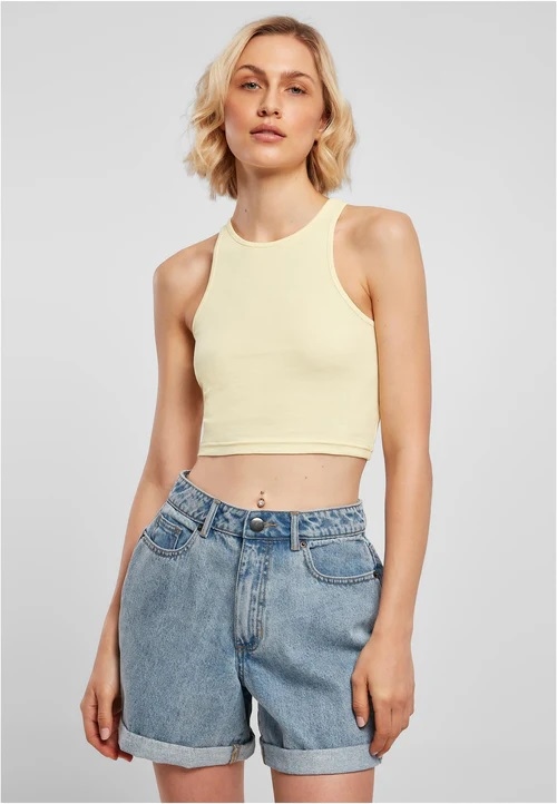 Ladies Cropped Rib Top Yellow