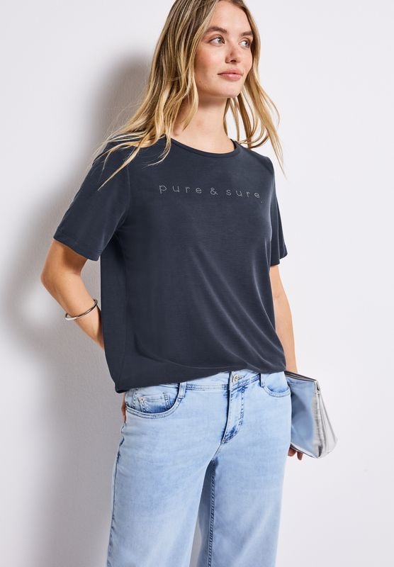 silk look shirt w.stone wordin