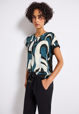 printed mat-mix v-neck shirt