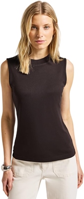 silk look rib turtle neck top